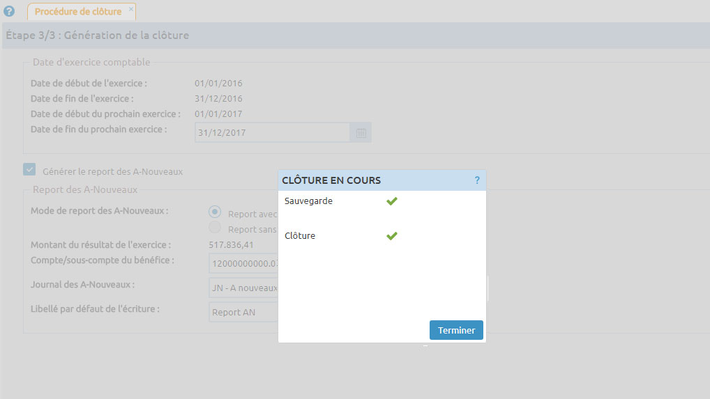 Votre sauvegarde est effectuée automatiquement avant la génération de la clôture comptable