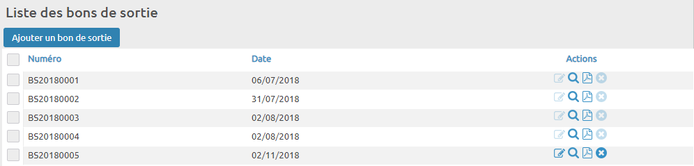 Liste des bons de sortie - gestion des stocks Itool