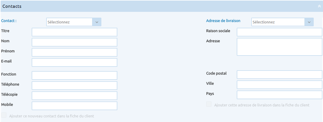 Zone Contacts (facultatif)  - Nouveau Devis - Itool Gestion Commerciale