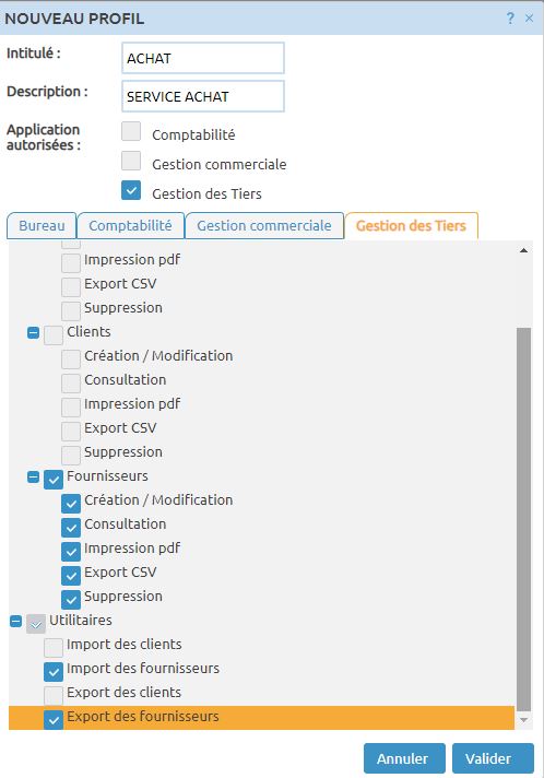 Gestion des droits - Gestion des tiers Itool