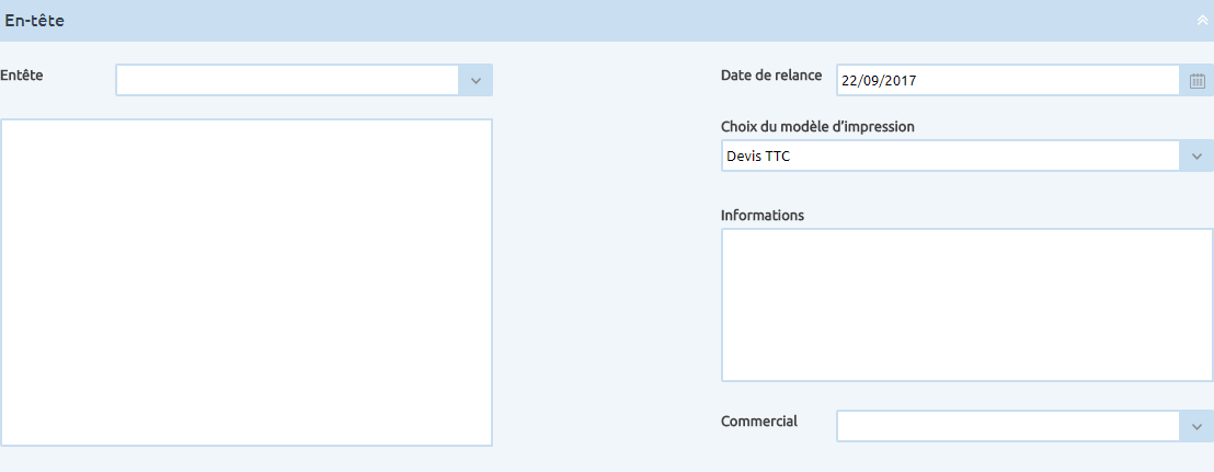 Zone En-tête (facultatif)  - Nouveau Devis - Itool Gestion Commerciale