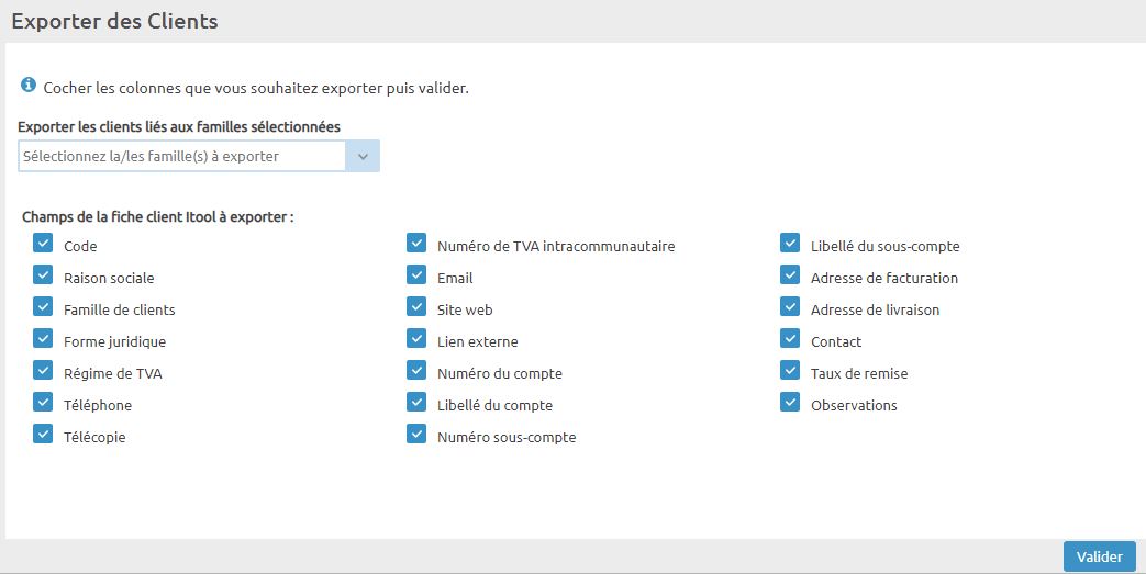 Export de la base clients - Gestion des tiers Itool