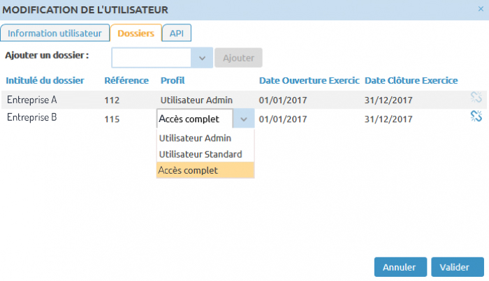 Gestion des droits utilisateurs - Affectation de profils à un utilisateur