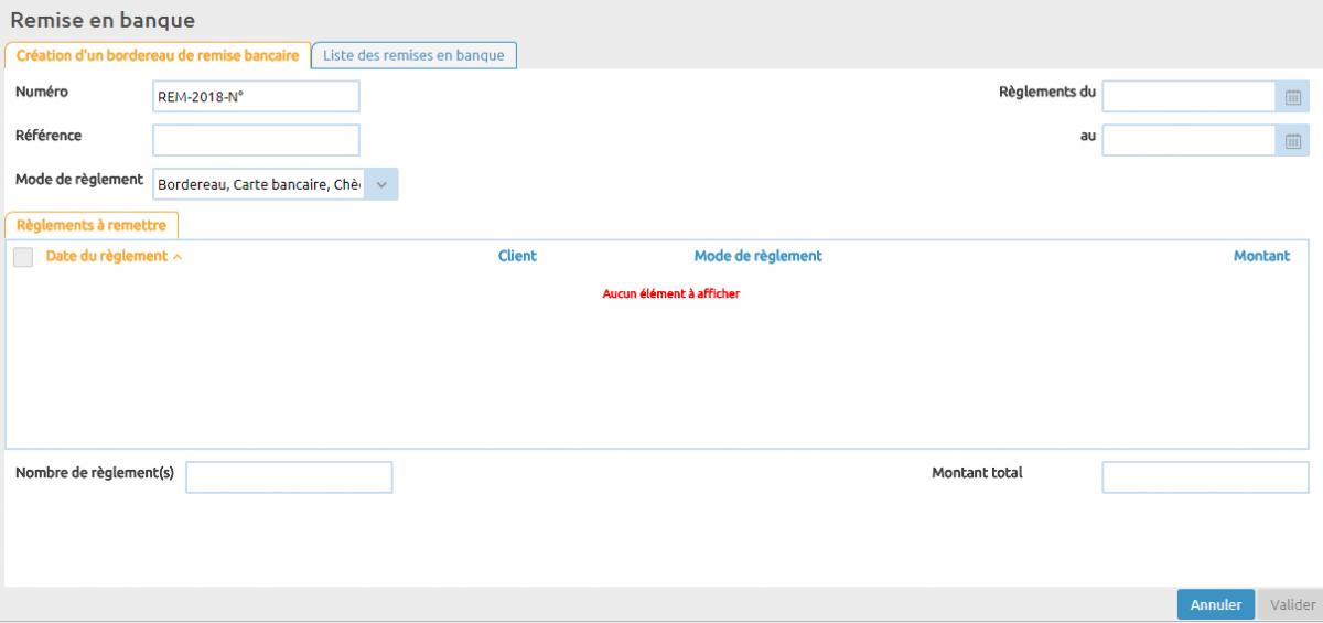 Interface de Remise en banque